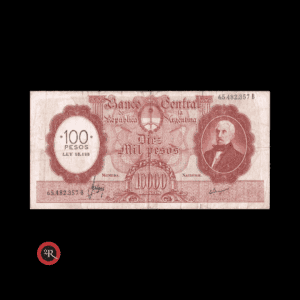 ARGENTINA 10000 PESOS MONEDA NACIONAL RESELLADO A 100 PESOS LEY 18188  1971 BOT#2223 COL# 557b