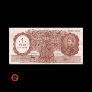 ARGENTINA 100 PESOS MONEDA NACIONAL RESELLADO A 1 PESO LEY 18188 1970 BOT#2202 COL#551b