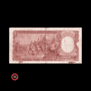 ARGENTINA 10000 PESOS MONEDA NACIONAL RESELLADO A 100 PESOS LEY 18188 1970 BOT#2222 COL# 557a