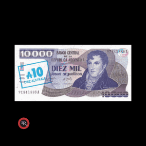 ARGENTINA 10 AUSTRALES (RESELLO AZUL/AZUL) 1985 BOT#2705 COL#692a