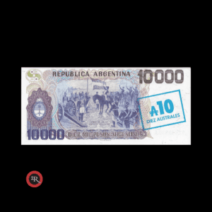 ARGENTINA 10 AUSTRALES (RESELLO AZUL/AZUL) 1985 BOT#2705 COL#692a