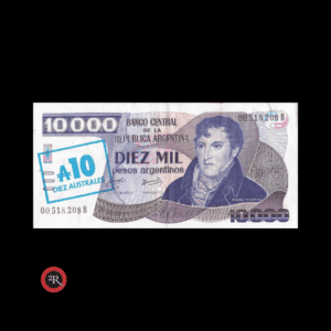 ARGENTINA 10 AUSTRALES (RESELLO AZUL/AZUL) 1985 BOT#2706 COL#692b