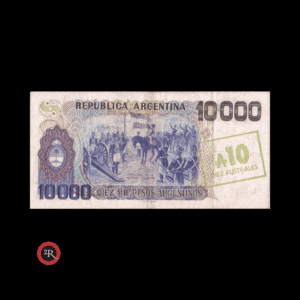 ARGENTINA 10 AUSTRALES (RESELLO AZUL/ VERDE) 1985 BOT#2707 COL#692c