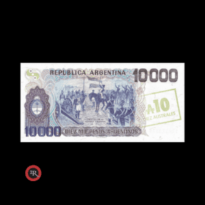 ARGENTINA 10 AUSTRALES (RESELLO AZUL/VERDE) 1985 BOT#2707 COL#692c