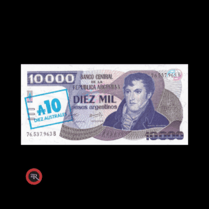 ARGENTINA 10 AUSTRALES (RESELLADO AZUL/AZUL) 1985 BOT#2710 COL#692e