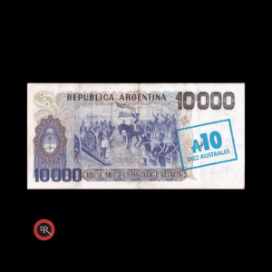 ARGENTINA 10 AUSTRALES (RESELLO AZUL/AZUL) 1985 BOT#2710 COL#692e