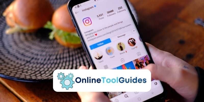 2024 Instagram Success: A Beginner's Guide Hands with a phone looking with Instagram Open and the Onlinestoolguides Logo.