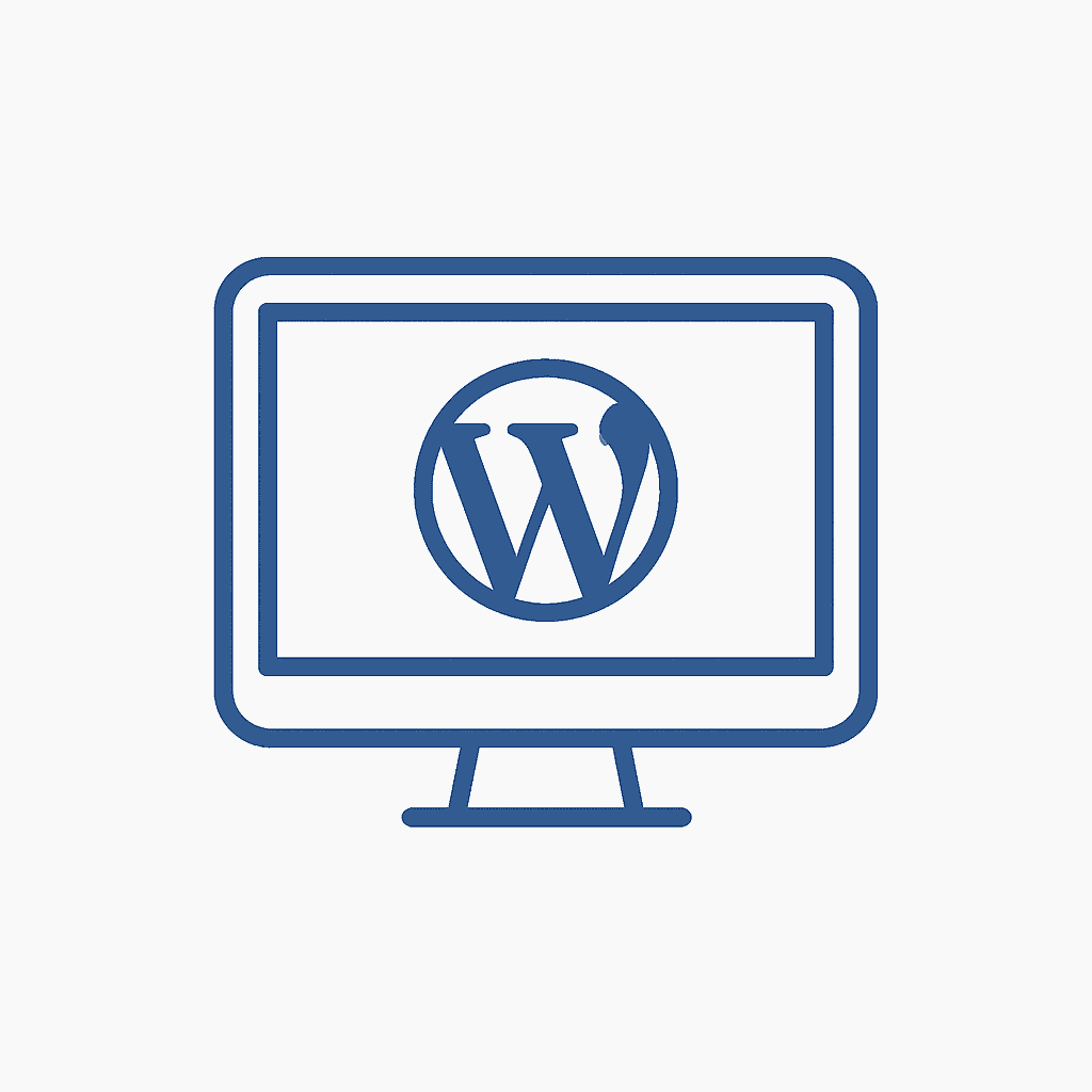 Icoon van een computerscherm met het WordPress-logo, voor WordPress websiteontwikkeling door PP Digital.