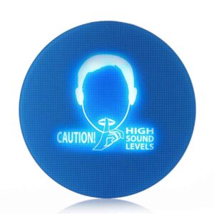 Das geräuschaktivierte Pulsar SafeEar-Warnschild mit der Meldung "Vorsicht hoher Schallpegel".