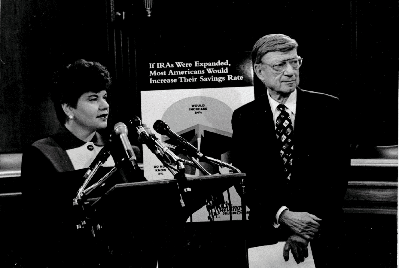 RITA Executive Director Mary Mohr during a presentation with Senator William Roth in 1998.