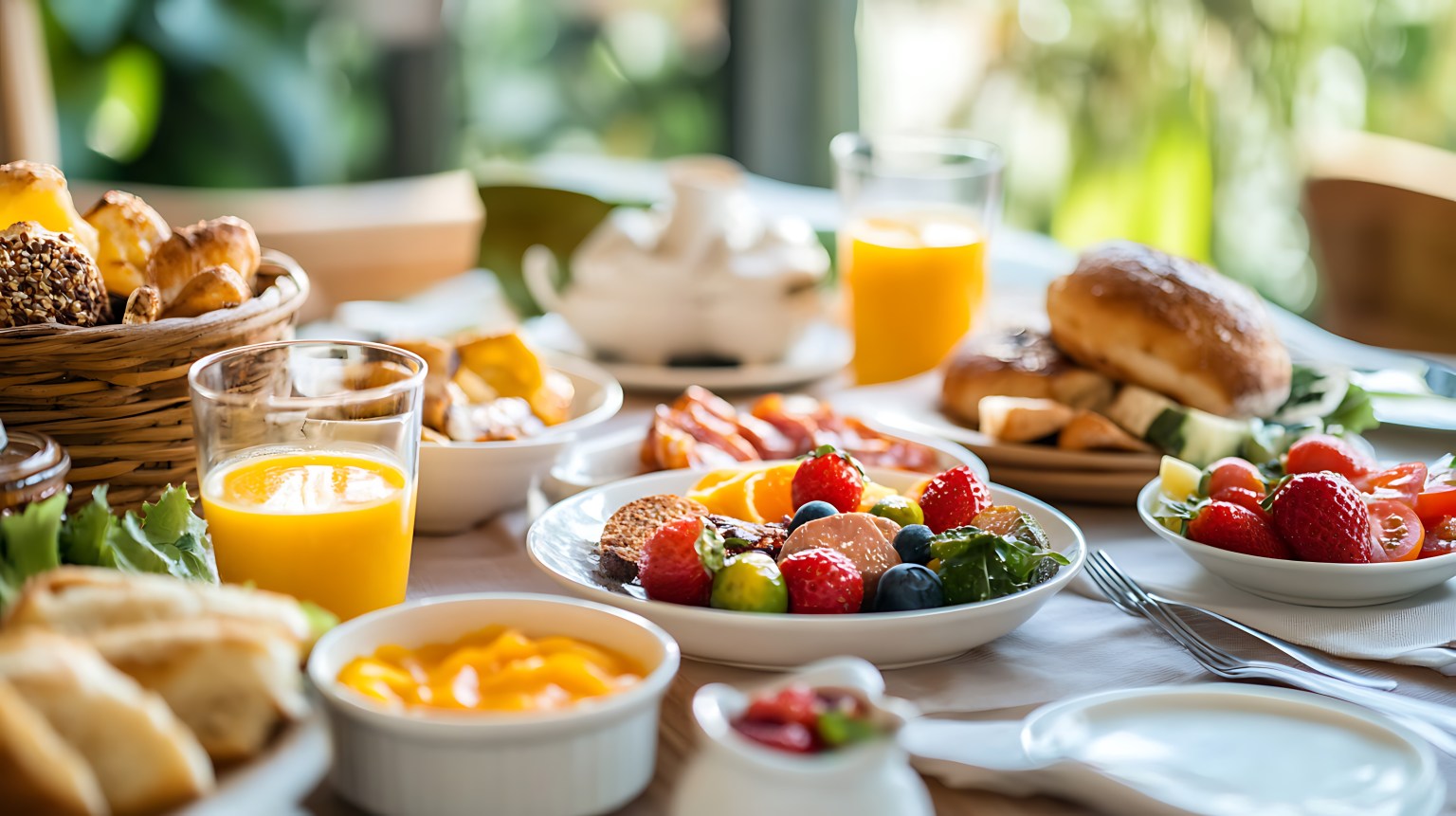 Table served with healthy and nutritious breakfast
