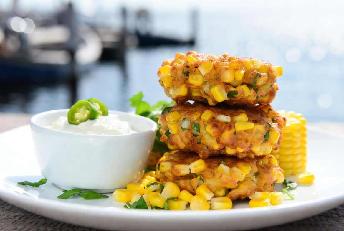 Corn fritters with jalapeño-lime yogurt