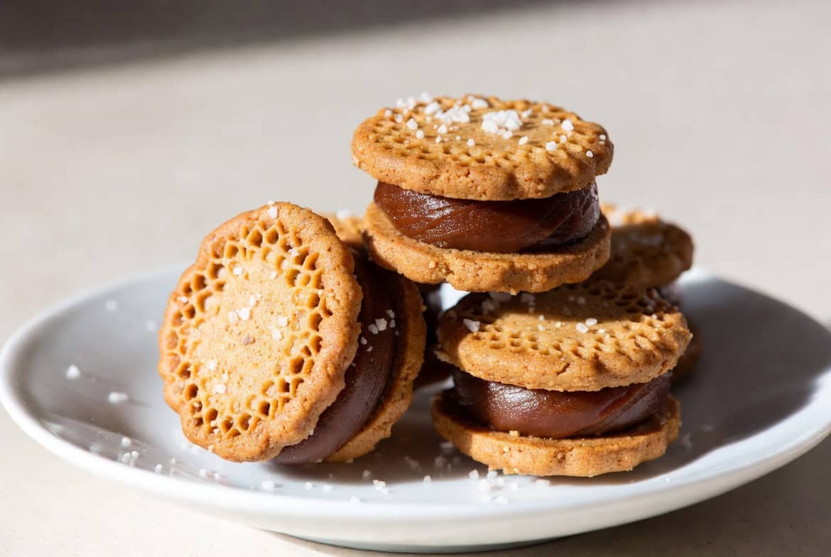 Tahini lace sandwich cookies with date-molasses cream