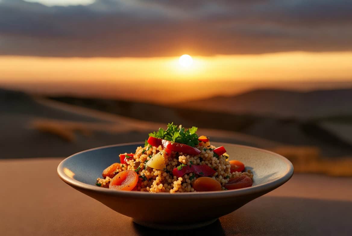 Bulgur with roasted peppers, apricots, and preserved lemon