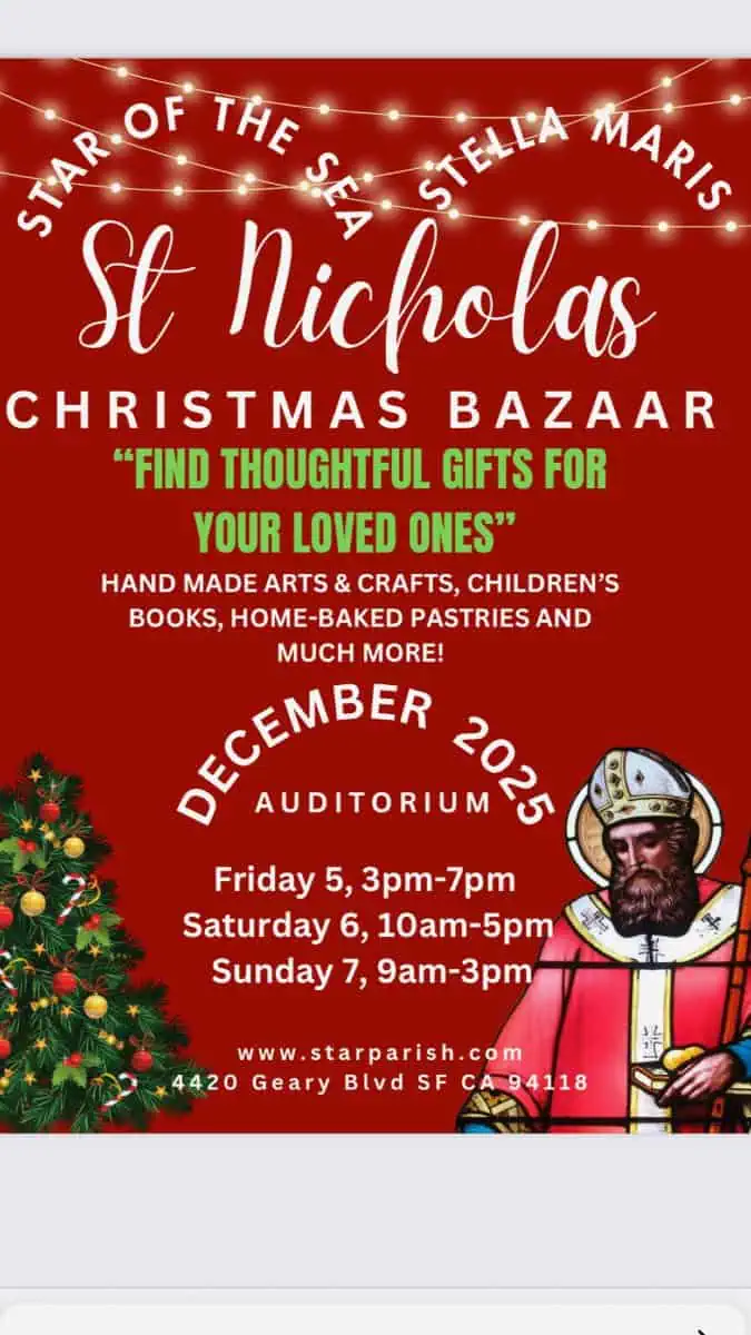 SF's "St. Nicholas" 2025 Xmas Bazaar at Star of the Sea Church (Dec. 5-7)