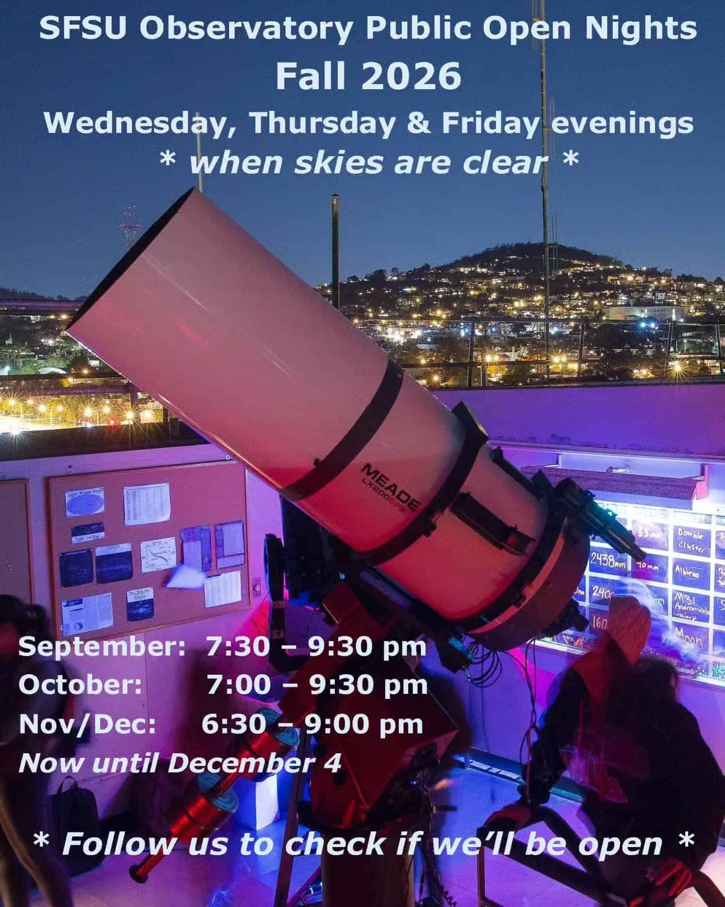 SF State's Free Public Rooftop Stargazing Nights w/ Huge Telescope (Nov ...