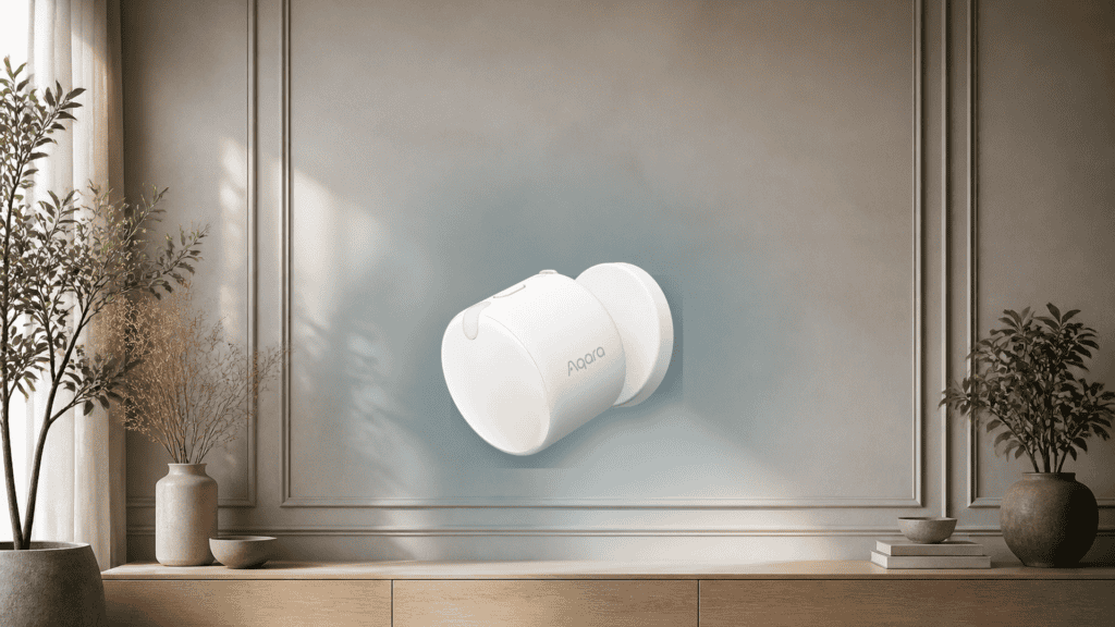 Aqara FP300 mmWave presence sensor in a modern smart home interior