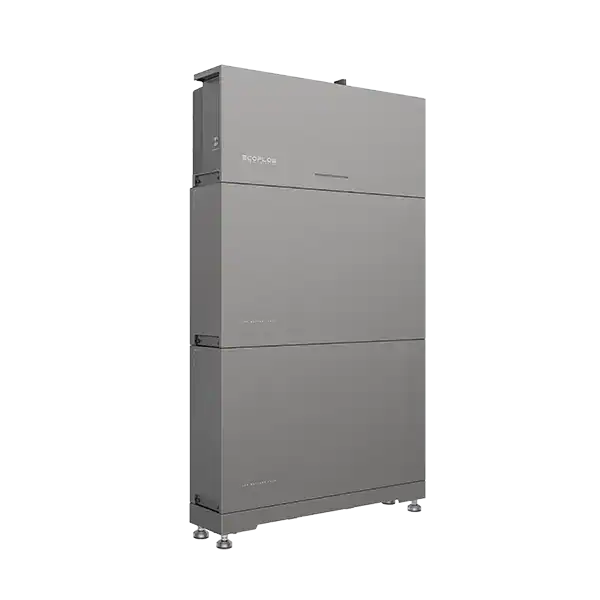 A sleek, rectangular industrial battery unit with a minimalist design and gray color, featuring multiple stacked sections.