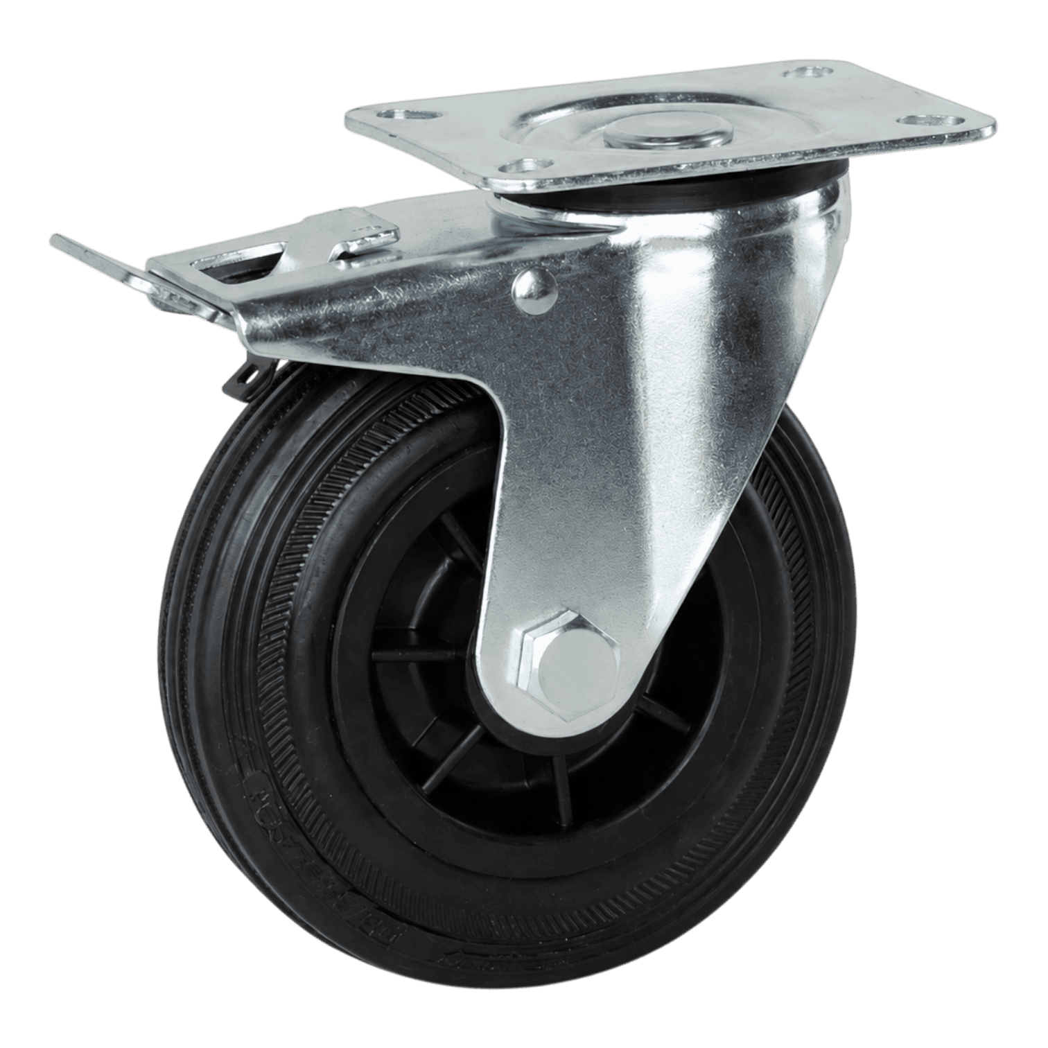 rubberen zwenkwielen geremd 125 mm zw002