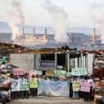 student human chain in protest against environmental pollution