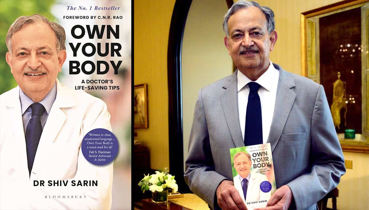 Cover of the book and author Dr Shiv K Sarin (right)