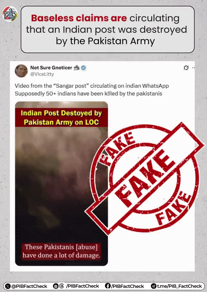 PIB fact check debunks fake video alleging Indian post destroyed by  Pakistani Army