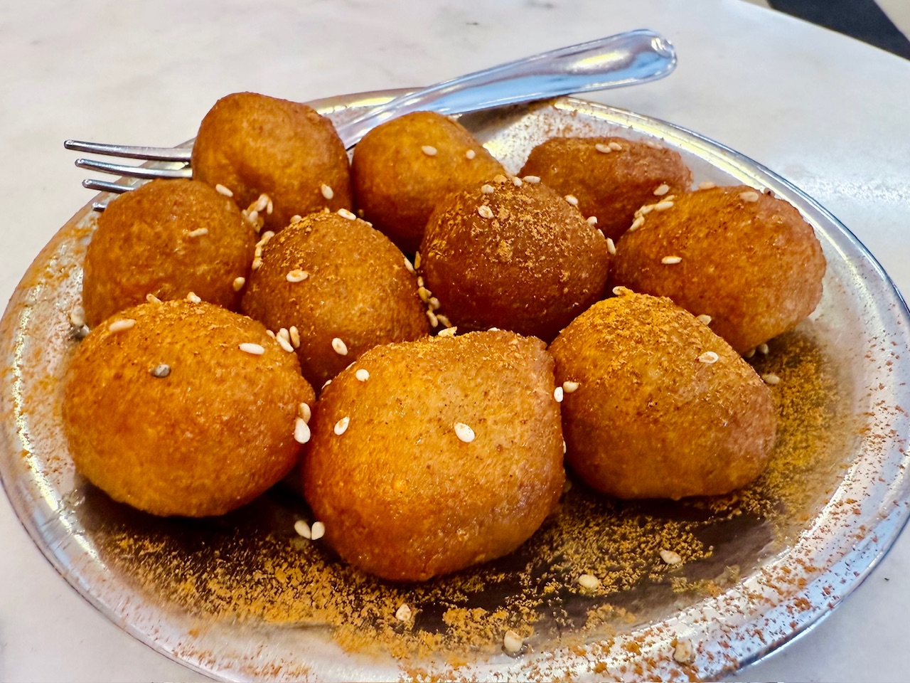 A plate of loukoumades from Loukoumades Ktistakis - my vote for the best loukoumades in Athens