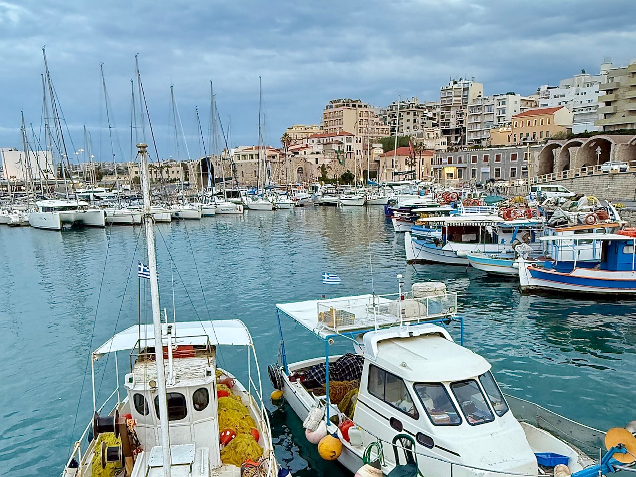 Looking out across the Venetian Harbor in Heraklion Crete