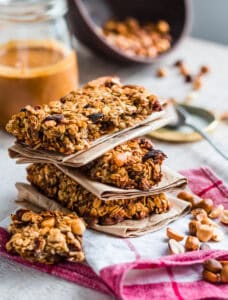 a stack of homemade protein bars as the perfect snack for muscle gain