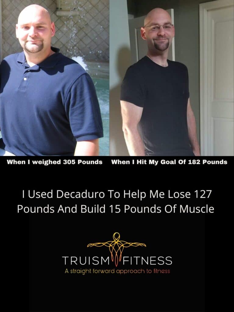 A before and after image of myself when I used Decaduro to help me lose 127 pounds and build 15 pounds of muscle.