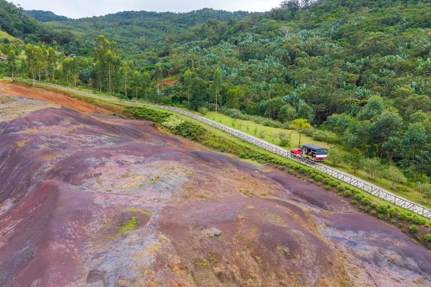 Group viewing seven coloured earth in Mauritius
