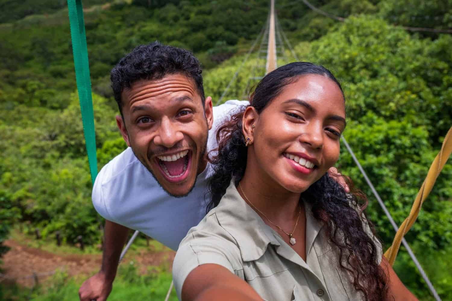 couple selfie on nepalese bridge in mauritius