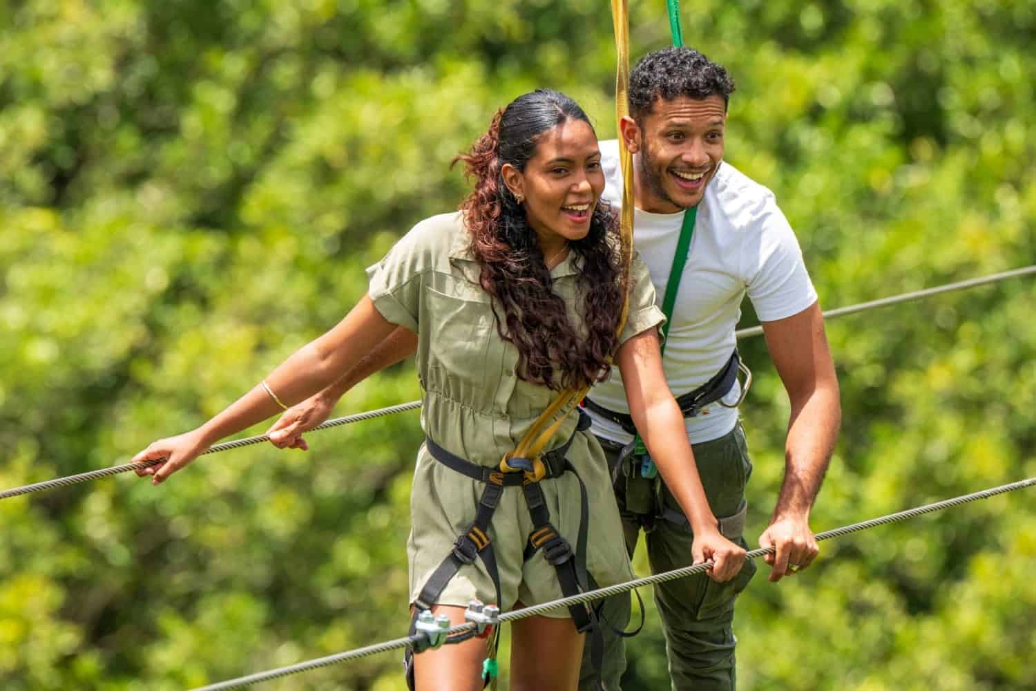 Couple posing on nepalese bridge at Vallé