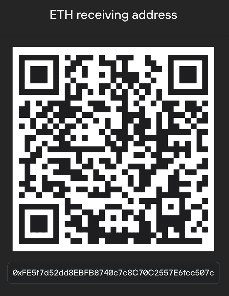 A qr code with the words eth receiving address.