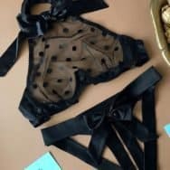 Dot Mesh Bowknot Cutout Lingerie Set