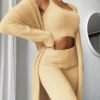 Plain Fluffy Crop Top & Pants Set