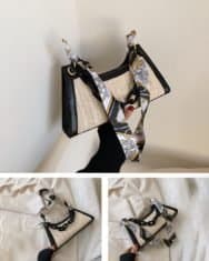 Zip Top Chain Scarf Strap Woven Tote Bag - Image 3