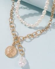 2PCS Roman Coin & Beaded Layered Necklace - Image 3