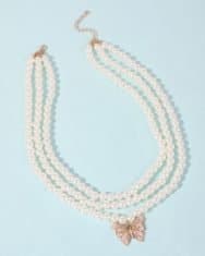 Butterfly Pattern Pearl Beaded Layered Necklace - Image 3