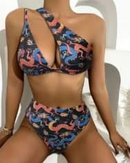 Dragon Print One Shoulder Cutout Front Bikini Set - Image 5