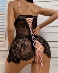 See Through Lace Insert Lace-up Back Babydoll