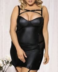 Plus Size Cutout PU Leather Babydoll With Thong