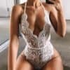 Scalloped Lace Trim Sheer Teddy Bodysuit