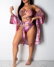 3PCS Cheetah Floral Print Bikini Set With Cover Up