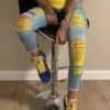 Colorblock Ripped Cutout Casual Jeans