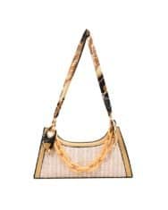 Zip Top Chain Scarf Strap Woven Tote Bag - Image 4