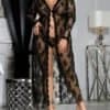 Plus Size Floral Pattern Lace Mesh Babydoll With Thong