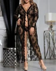 Plus Size Floral Pattern Lace Mesh Babydoll With Thong