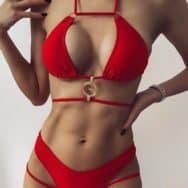 Halter O-Ring Decor Cutout Bikini Set