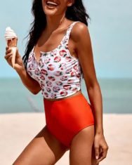 Strawberry Print High Waist Tankini Set - Image 4